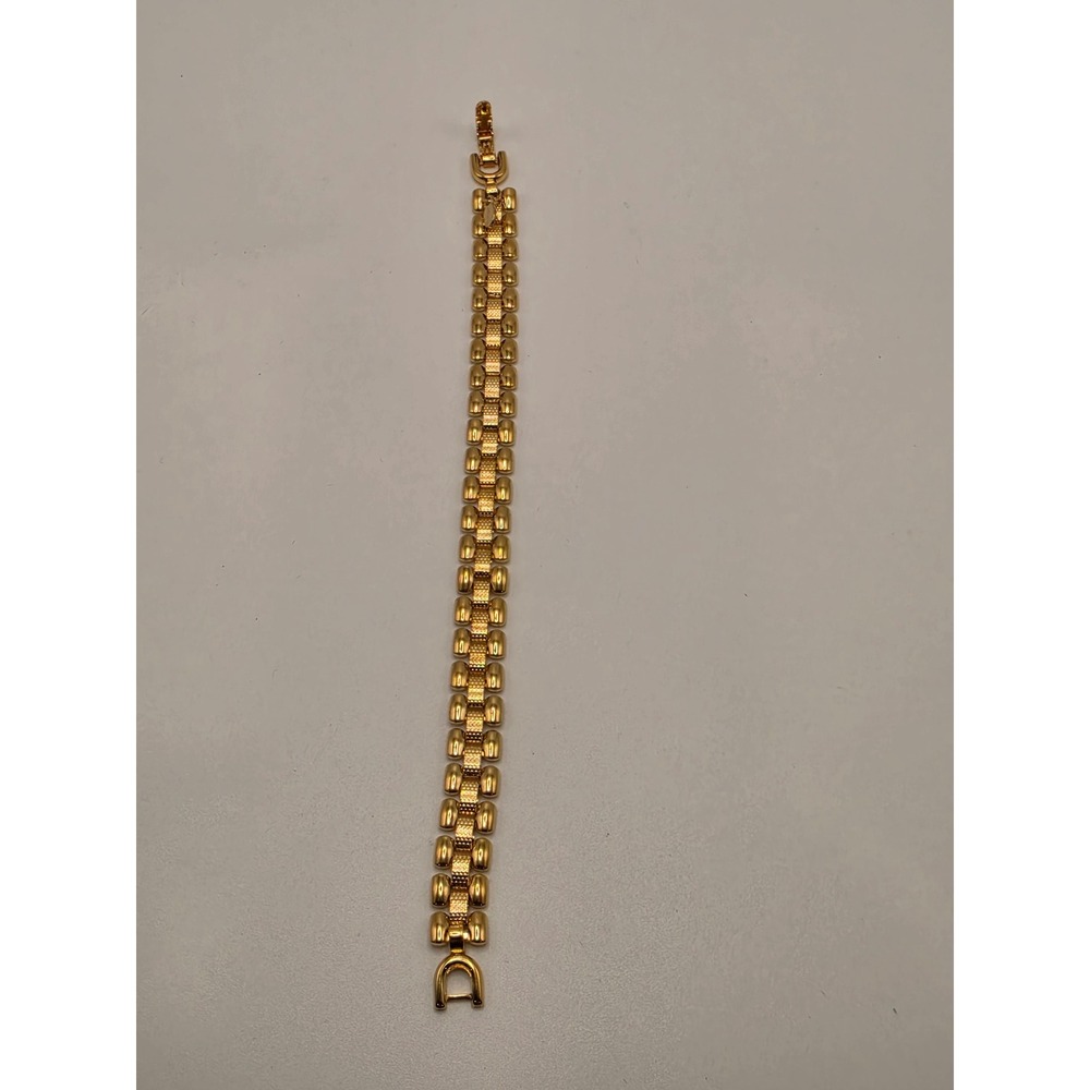 Monet Gold Tone Triple Row Link Bracelet Textured Polished 7.25 Inch Vintage - Picture 2 of 5